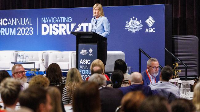 Deputy chair Sarah Court addresses the ASIC annual forum in Melbourne. Picture: Aaron Francis