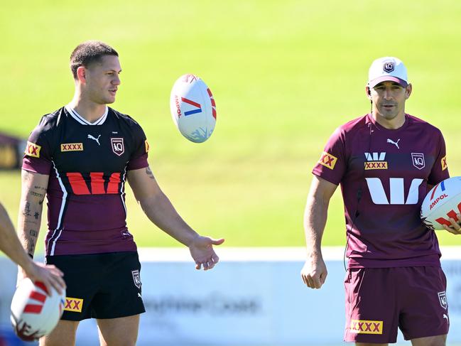 Ponga (L) with Maroons coach Billy Slater. Picture: Getty Images