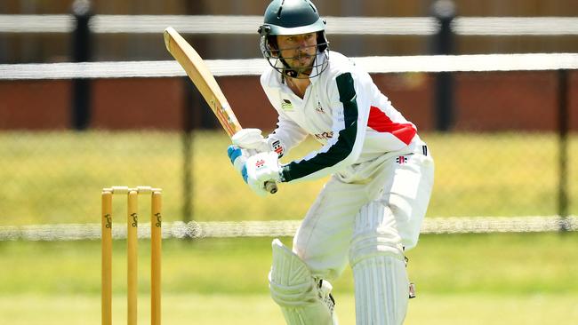 Harley Peacestirling of Pines bats during the MPCA Provincial match between Pines and Sorrento at Pat Rollo Reserve, on November 18, 2023, in Melbourne, Australia. (Photo by Josh Chadwick)