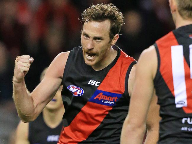 2019 AFL - Essendon V GWS Giants at Marvel Stadium, Melbourne. Mitch Brown celebrates a goal.  Picture: Mark Stewart