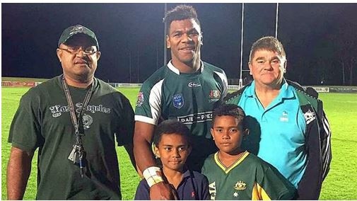 Maika Sivo and Don Tuckwell (right) after Sivo made the long trek to the Gundagai Tigers. Picture: Fijivillage.com