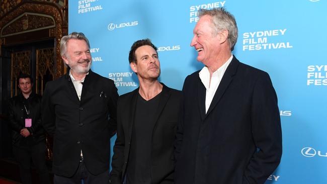 L to R: Sam Neill, Aaron Jeffery and Bryan Brown from the film Palm Beach. Scenes from the Opening night of the 66th Sydney Film Festival in 2019. Picture: Supplied Picture: Belinda Rolland