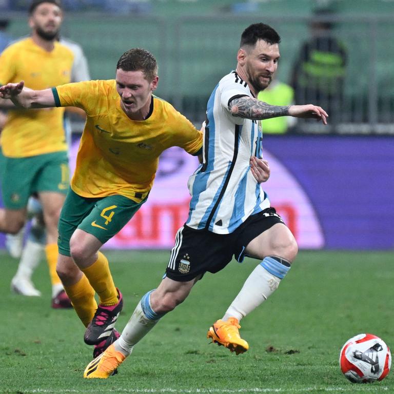 Argentina's Lionel Messi was the centre of attention at the Workers' Stadium in Beijing. Picture: AFP