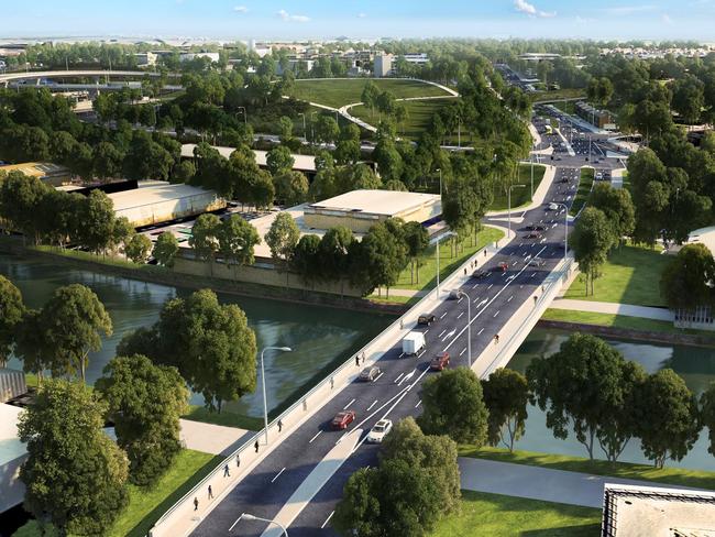 An artist's impression of the Campbell Rd bridge being built as part of the new M5 motorway. Picture: Supplied