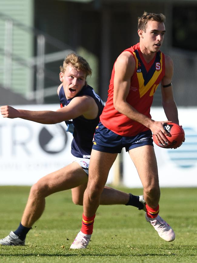 Glenelg 2020 draft prospect Luke Edwards during this year’s national under-18 titles. Picture: Mark Brake/AFL Photos/via Getty Images