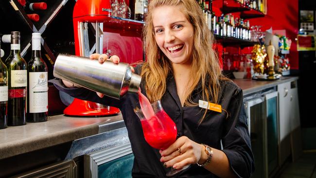 Samantha Cantarella, 19 from Cecil Hills in the hotel bar. Picture: Jonathan Ng