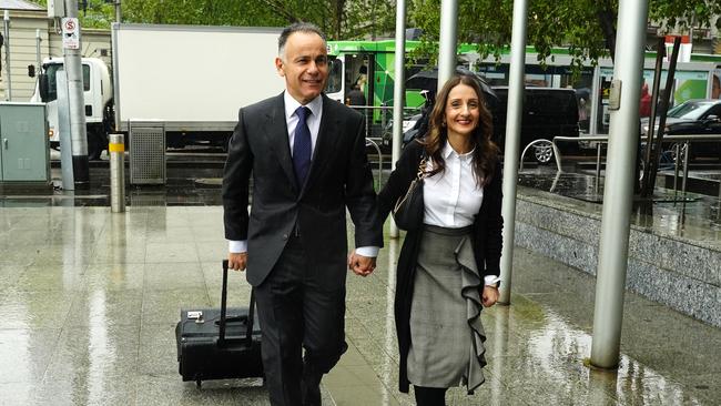 Victorian Opposition Leader John Pesutto arriving at a Federal Court hearing with his wife, Betty. Picture: Luis Enrique Ascui