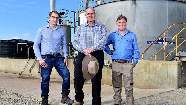 Nicholas Whebell, Geoff Whebell and Joel Lenton from the Cleveland Bay Chemical Company, at the Cleveland Bay Chemical Company's Townsville facility. Picture: Shae Beplate.