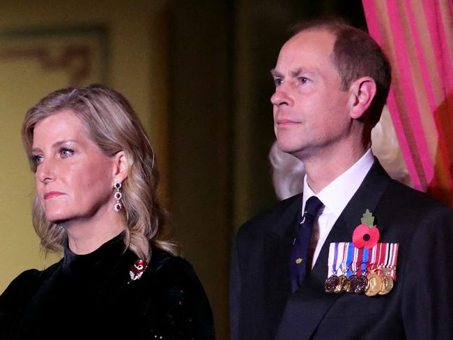 Sophie, Countess of Wessex, with Prince Edward, was visibly moved during the event. Picture: AFP