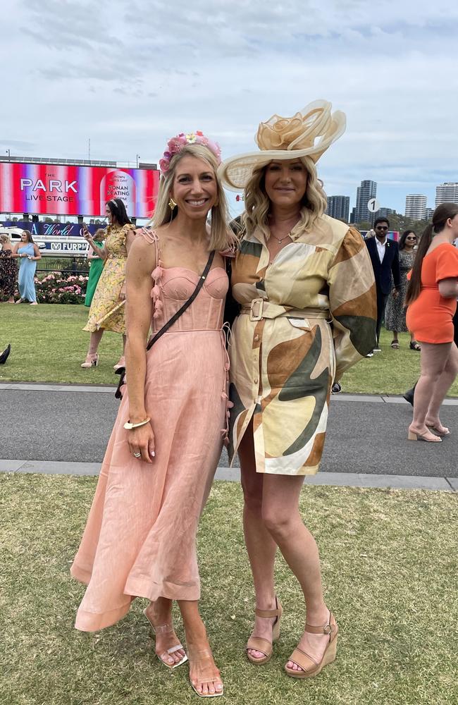 Tracey and Renee at the 2024 Crown Oaks Day, held at Flemington Racecourse. Picture: Gemma Scerri