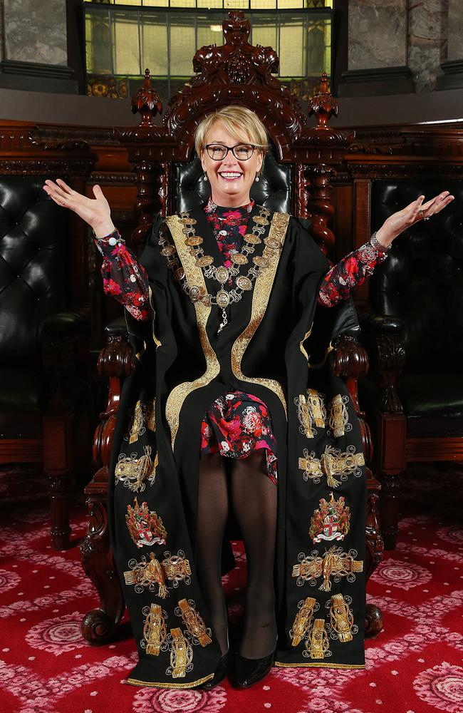 New Lord Mayor Sally Capp is sworn in at Melbourne Town Hall. Picture: Ian Currie