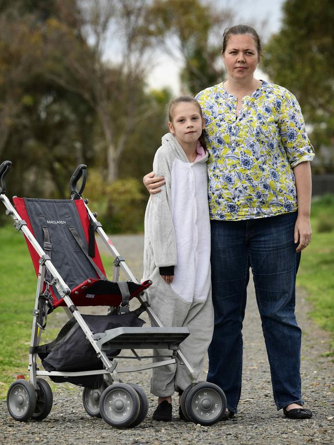 Ms Scott said Hannah didn’t want to use the adaptive stroller at the show, but she had talked her into it because she was so tired after having played soccer two days earlier. Picture: Bianca De Marchi