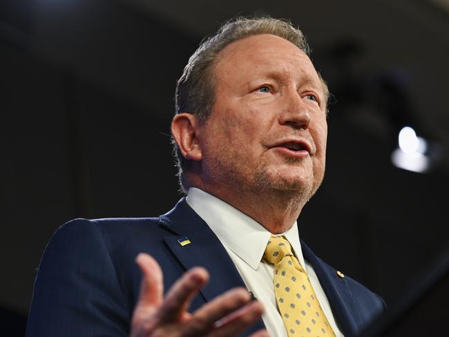 CANBERRA, AUSTRALIA, NewsWire Photos. FEBRUARY 26, 2024: Dr Andrew Forrest AO, Global Business and Philanthropic Leader, addresses the National Press Club of Australia in Canberra on "Power Shift: Why stepping beyond fossil fuels will secure our future (and not doing it will destroy it)". Picture: NCA NewsWire / Martin Ollman