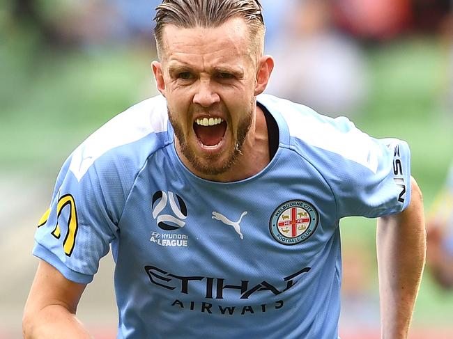 Craig Noone celebrates after scoring for Melbourne City.