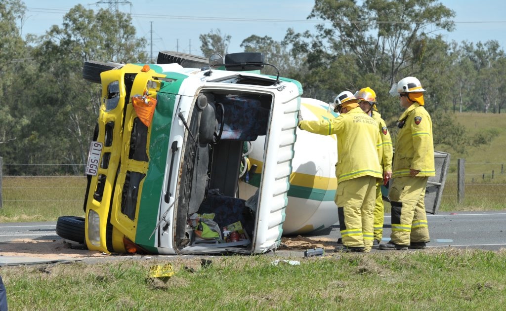 An accident on the Warrego Highway near Karalee on Friday. Photo: Rob Williams / The Queensland Times. Picture: Rob Williams