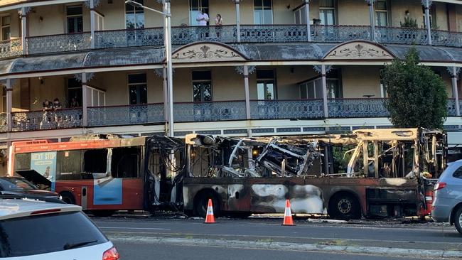 The scene in Glebe after the bus fire. Picture: Kaitlyn Hudson-O’Farrell
