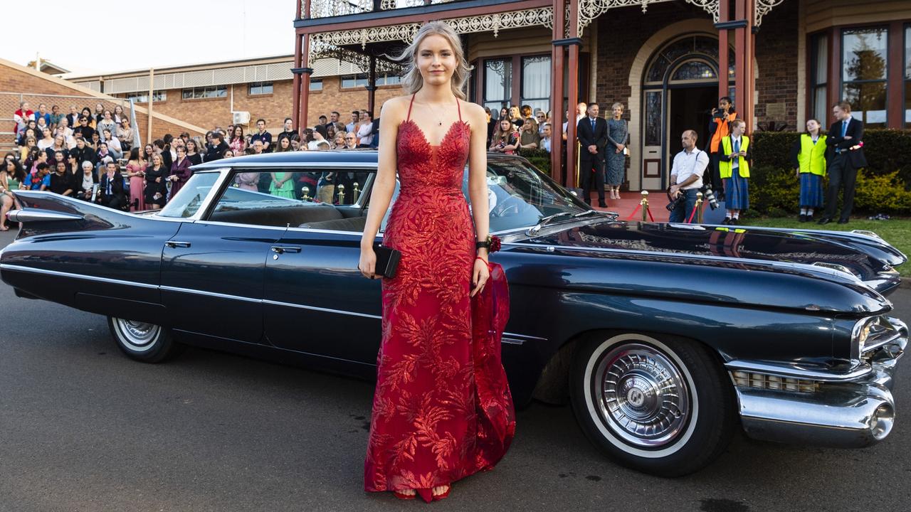 Bronty Rosentreter arrives in 1959 Cadillac at Concordia Lutheran College valedictory dinner red carpet arrivals at Redlands campus, Friday, September 16, 2022. Picture: Kevin Farmer