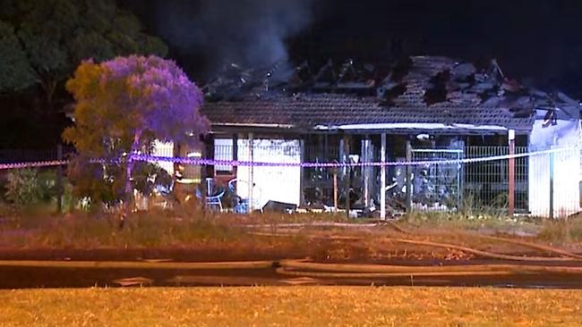 A house has been destroyed by fire in Bidwill on Monday night. Picture: Seven News