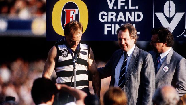 Gary Ablett receives the Norm Smith medal after the 1989 Grand Final.