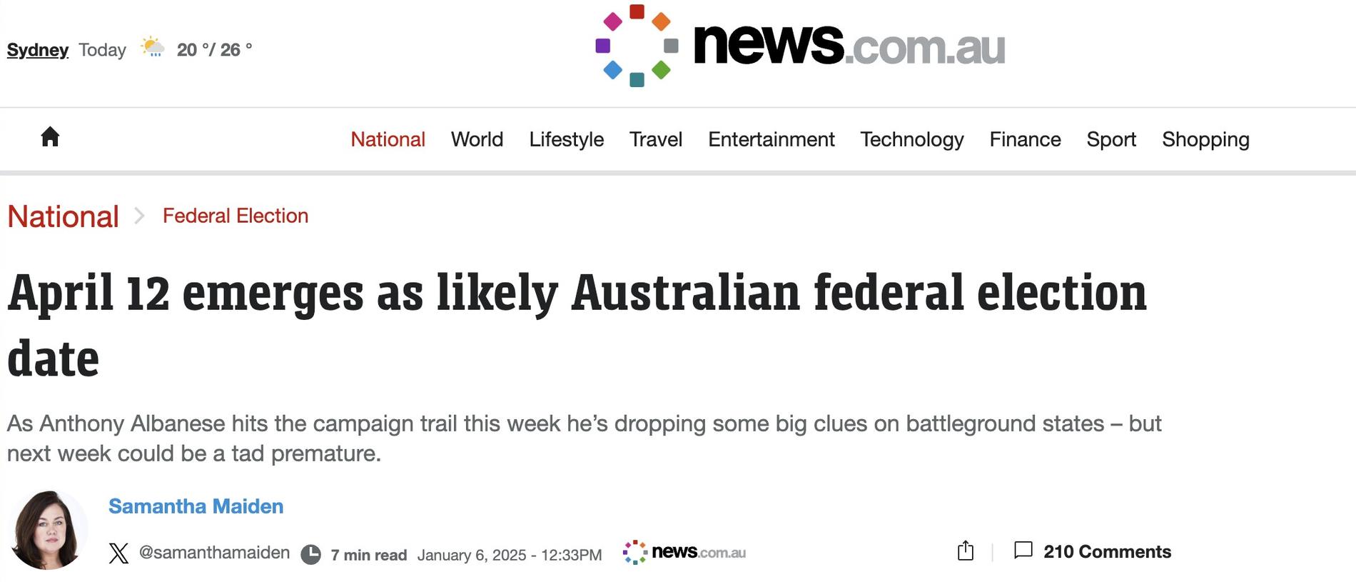 News.com.au reported in early January that Labor insiders believed that a surprise April 12 federal election is firming.