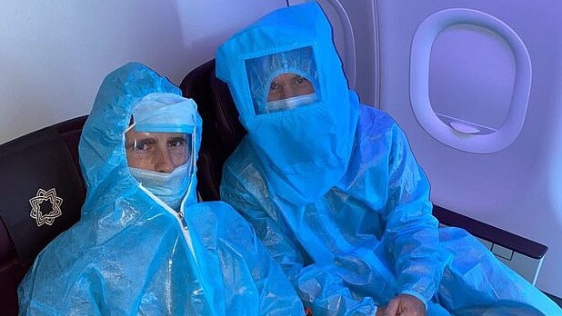 New Zealand’s Kane Williamson, left, and Australia’s David Warner on a flight between IPL games in India. Picture: Instagram