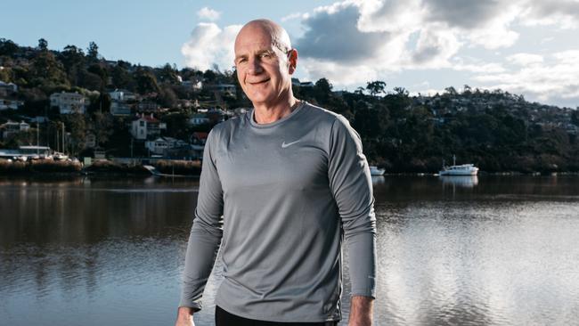 Former Tasmanian Premier Peter Gutwein has moved into an extensive fitness regimen after leaving politics. Seen here at a Launceston exercise park. Picture: Melanie Kate/Men's Health magazine