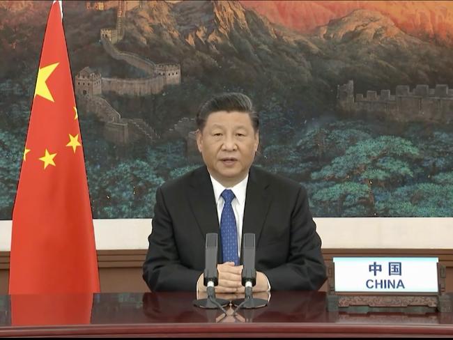 Chinese President Xi Jinping delivering a speech via video link at the opening of the World Health Assembly virtual meeting amid the COVID-19 pandemic.