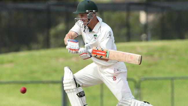 Graeme Rummans cuts during his hand of 93 against Moorabbin.