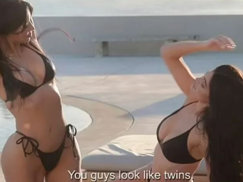 Kim and Kylie both were matching black bikinis. Credit: Hulu