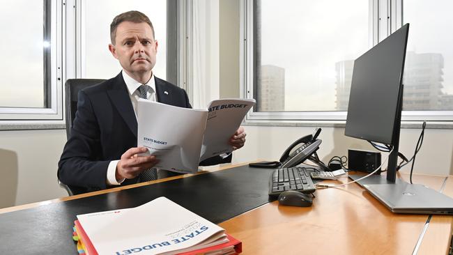 Treasurer Stephen Mullighan in his office ahead of his first state budget. Picture: Keryn Stevens