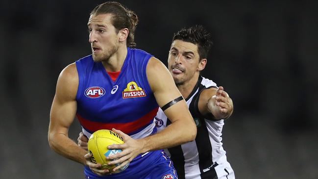 Bontempelli in action against the Pies in Round 1, 2020. Picture: Michael Klein