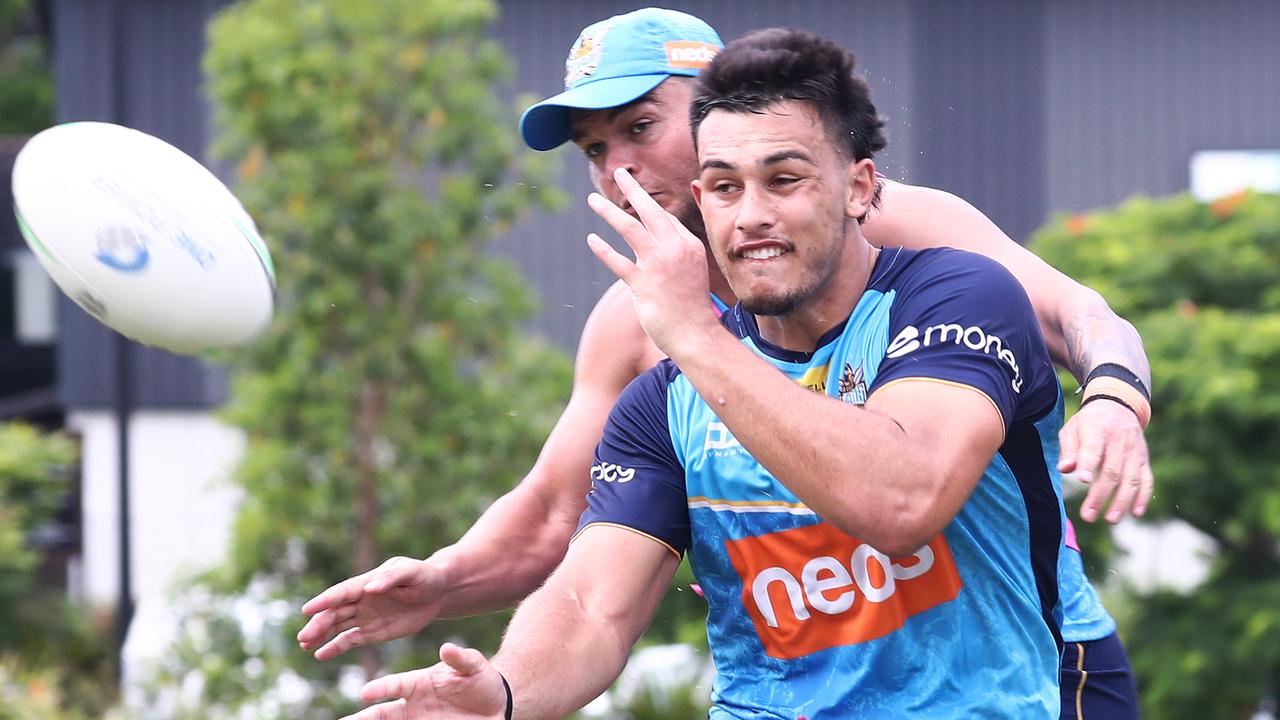 Tino Fa'asuamaleaui has quickly become a fan favourite at the Titans. Picture: Jason O'Brien