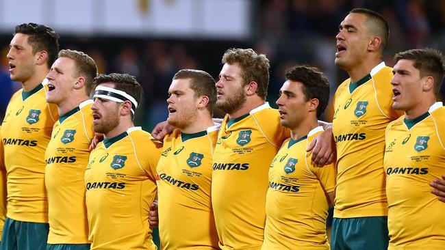 The Wallabies sing the Australian national anthem.