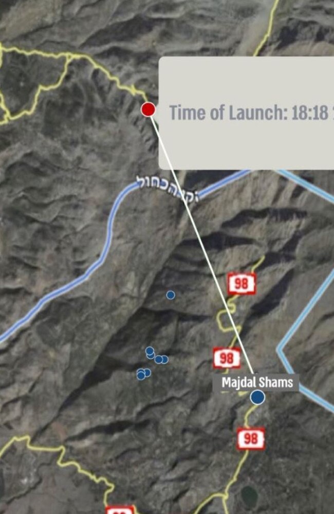 Israel’s IDF releases details of the launch and trajectory of the rocket that killed 12 children in Majdal Shams in the Golan. Picture: X