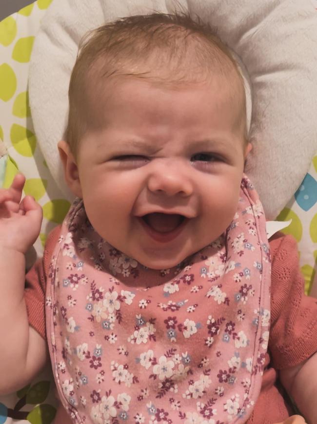 Layla. Six months old. Layla is a ray of sunshine. Smiles and giggles for anyone she meets. Everyone comments on her beautiful eyelashes and her cheeky smile.