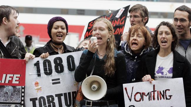 Animal liberation activists protest against the use of the poison 1080.