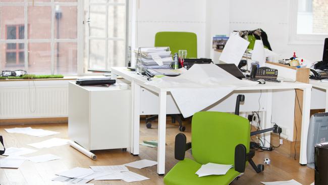 Close-up view of ransacked office