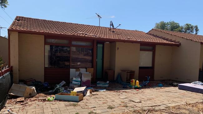 The Semaphore Park housing trust unit that has been vacant for months with rubbish piled up out the front. Picture: Caleb Bond