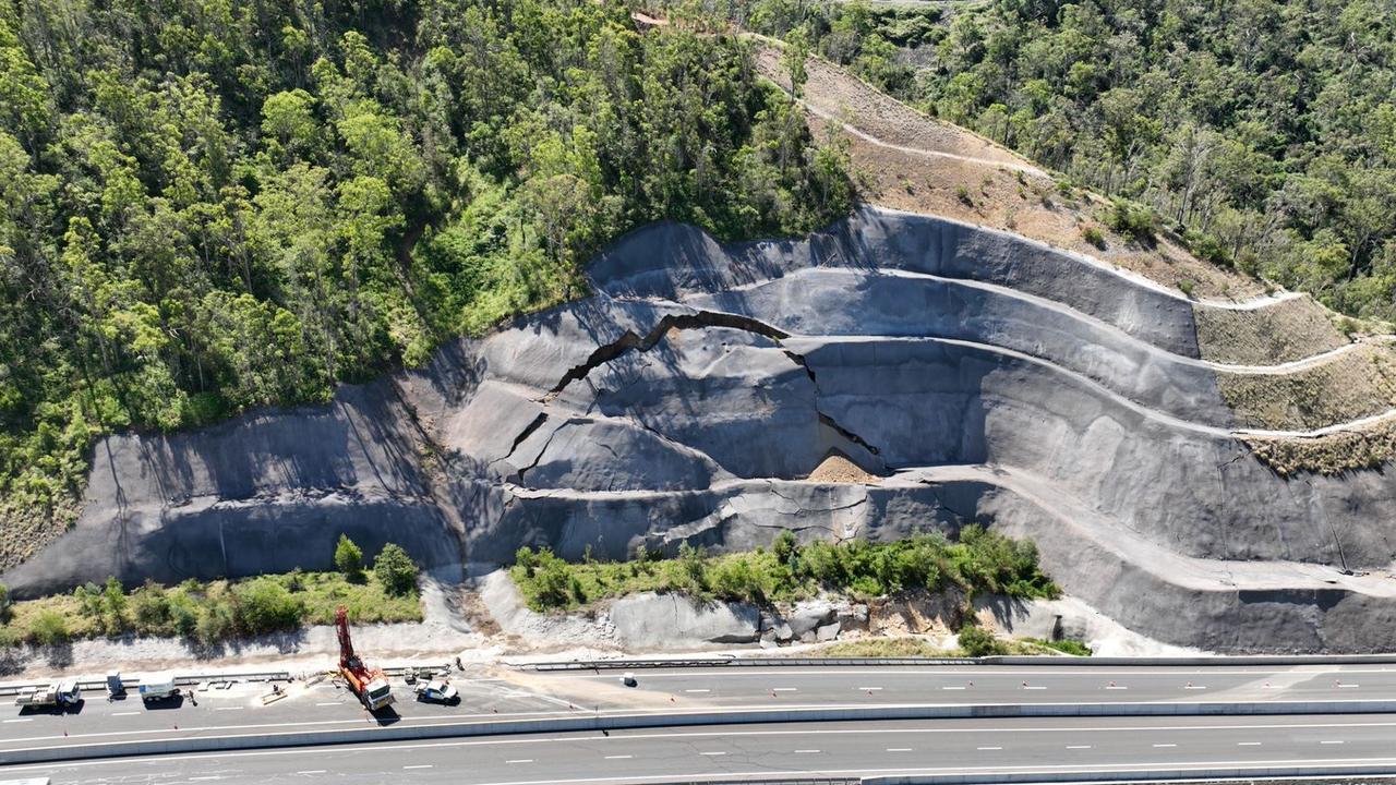 New aerial images showcase the damage sustained to the cutting of the Toowoomba Bypass, which has been closed by the Department of Transport and Main Roads for repairs.