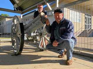 PRESERVING HISTORY: Roma RSL sub-branch president George Mehay and Laurie Sheahan, who will restore the club cannon. Picture: Jorja McDonnell