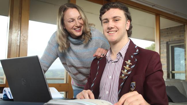 Jodie Benveniste with year 12 student Jet, who goes to St John’s Grammar. Picture Dean Martin