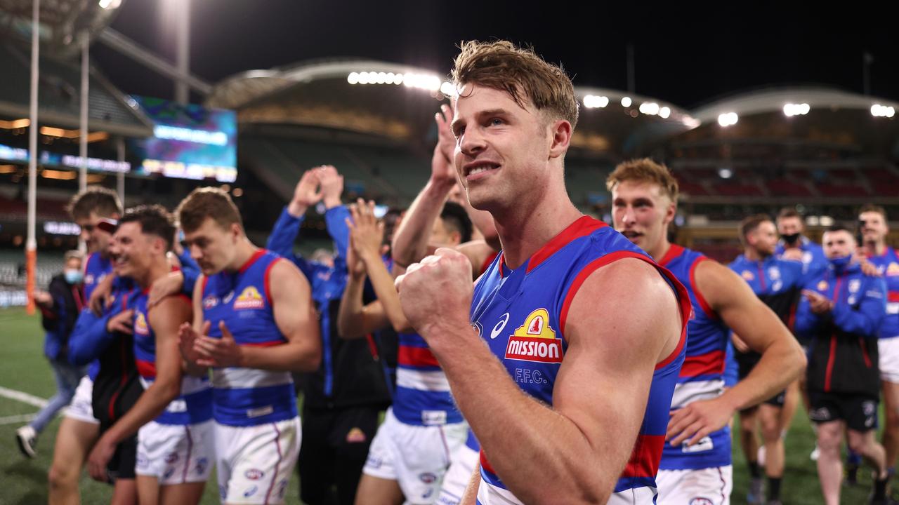 Mitch Hannan celebrates winning the Preliminary Final against Port Adelaide. Picture: Getty Images