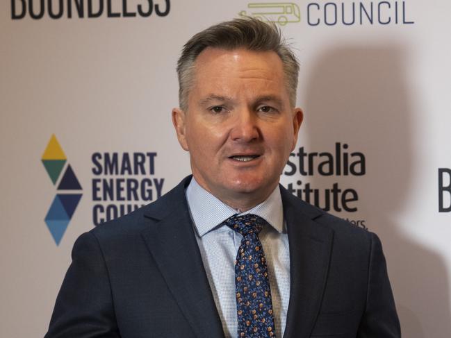 CANBERRA, AUSTRALIA - NewsWire Photos August 19, 2022:  Minister for Climate Change and Energy Chris Bowen holds a media conference at National EV summit at the Hotel Realm Canberra. Picture: NCA NewsWire / Martin Ollman