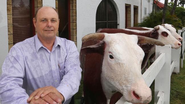 Richard Cavill and his famous cows outside Cav's Steakhouse. Picture Glenn Hampson