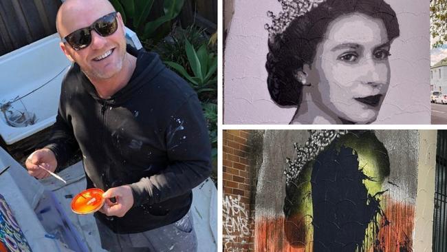 Artist Stuart Sale has revealed what he will do with his mural of Queen Elizabeth after it was disfigured three times. Picture: Instagram @stuartsale / Reddit