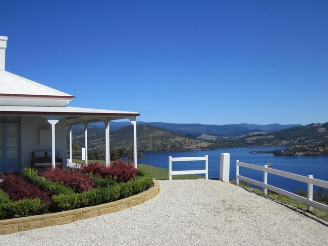 The stunning views of the peaceful Huon River from the grounds of Villa Talia.