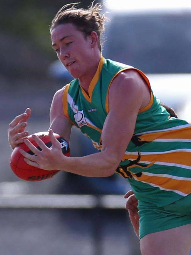 Lachlan Sutherland is one of Mooroolbark’s players on the sidelines. Picture: Brendan Francis