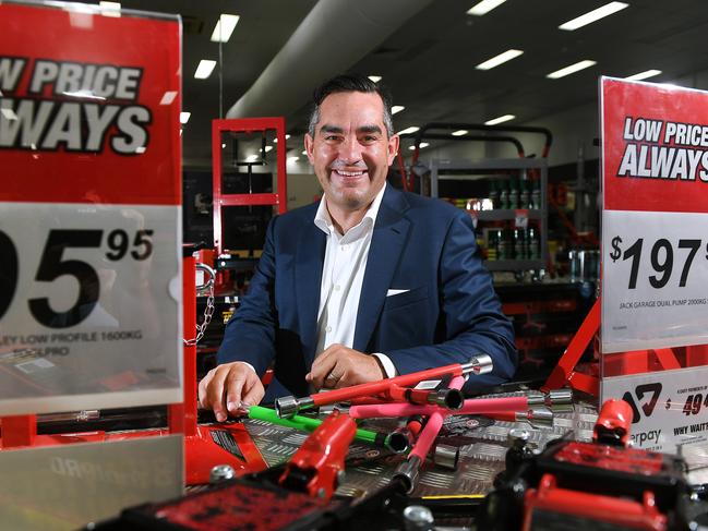 New CEO Anthony Heraghty at the Super Cheap store in Lawton. New CEO Anthony Heraghty and out going CEO Peter Birtles. Super Retail group announcement.Tuesday January 22, 2018. (AAP inage, John Gass)