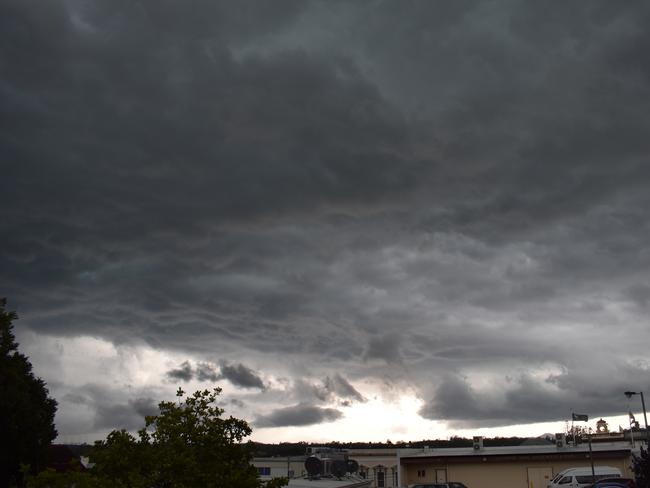 Threatening storm clouds develop over Gympie on Friday, December 13.