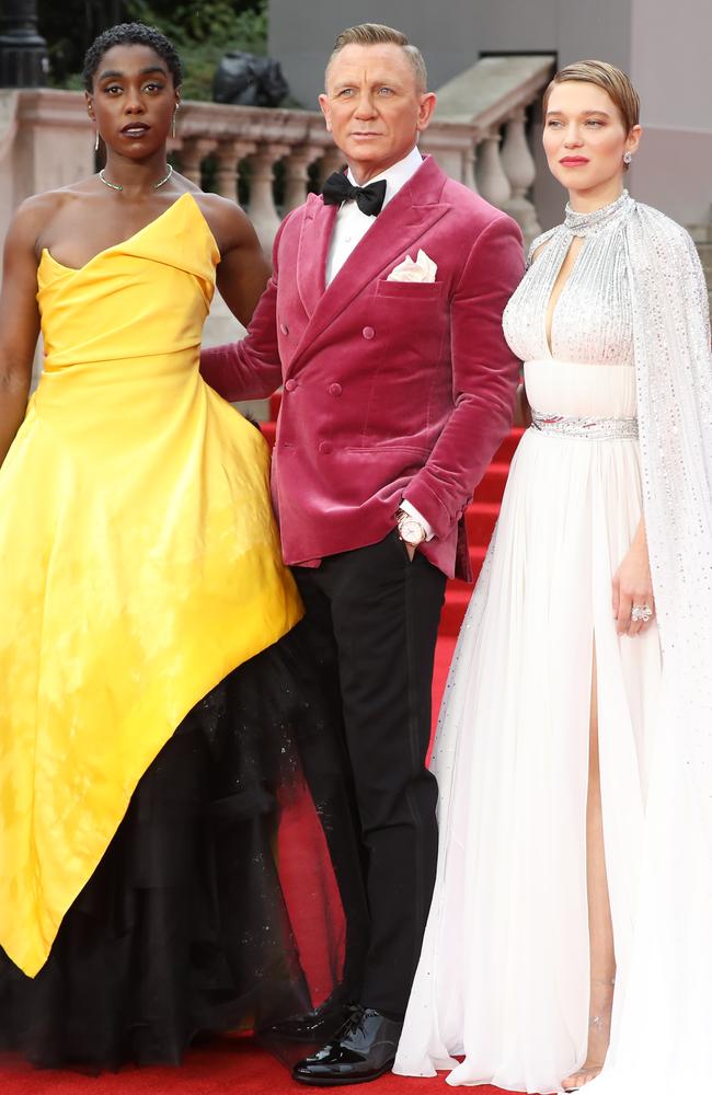 Lashana Lynch, Daniel Craig and Lea Seydoux at the premiere of No Time To Die in London.